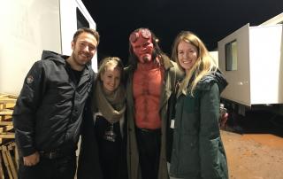 Bristol production crew Joel Stokes, Jade Stevenson & Hannah Bone with David Harbour